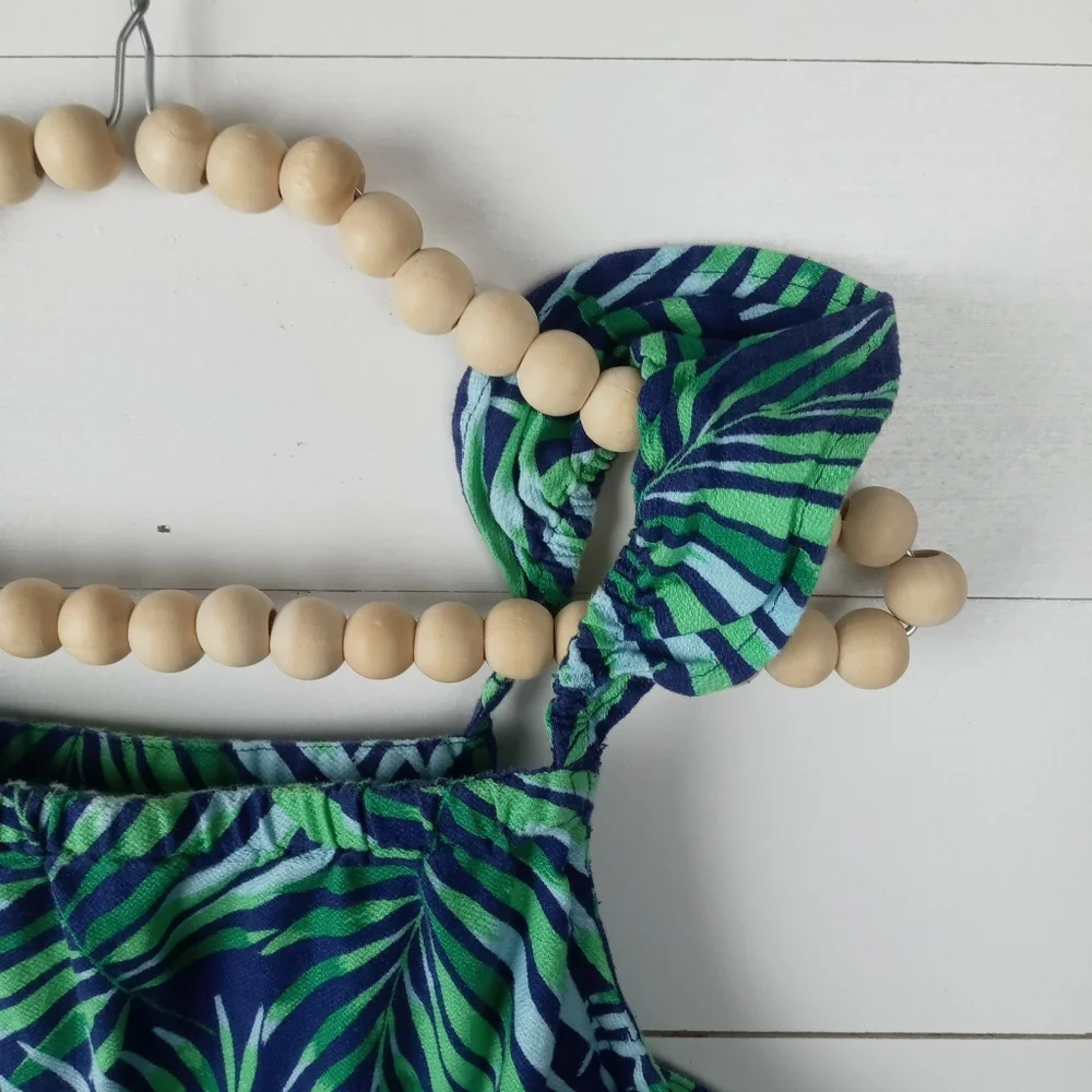Old Navy girls size 14 palm design blouse with ruffle elastic straps navy